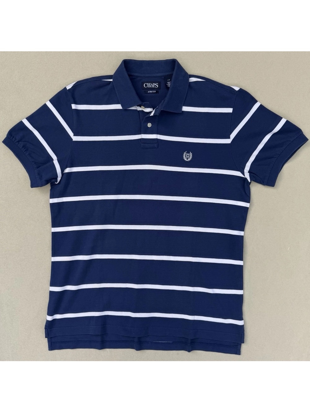 Chaps Men’s Navy & White Horizontal Striped Polo - excellent condition